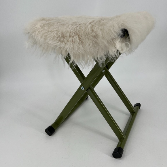 Real Shearling Top and Metal Frame Foldable Accent Stool - Picture 5 of 8